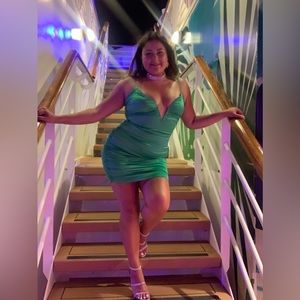 NEW Sexy Satin Green Dress FASHION NOVA Low neckline. Night Out | Birthday